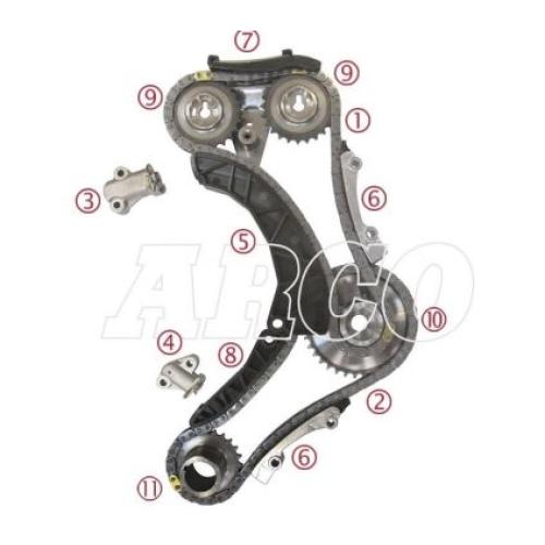 KIT DISTRIBUCION HYUNDAI ACCENT 1.5D 2006...2010-1.6D 2011...2014 (2 CADENAS +5PIEZAS+4ENGRANAJES)